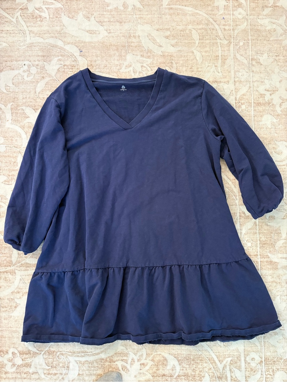 Able Navy V-Neck Peplum Dress Size M Long Sleeve